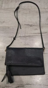 Gigi New York Leather Crossover Removable Strap Bag Purse Embossed Navy Blue - Picture 1 of 11