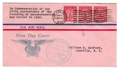 #682 Massachusetts Bay Colony 1930 FDC - Typed Cachet Hanford - Image 1 of 2