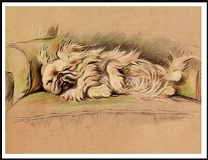 PEKINGESE ASLEEP IN A CHAIR CHARMING VINTAGE STYLE DOG ART PRINT POSTER - Picture 1 of 1