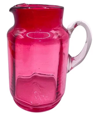 Vintage Hand Blown Art Glass Cranberry Pink Creamer Pitcher Applied Handle 4.25” - Image 1 of 4