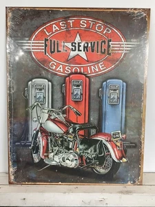 Last Stop Full Service Gasoline Motorcycle Metal Tin Sign Garage Art Man Cave - Imagen 1 de 1