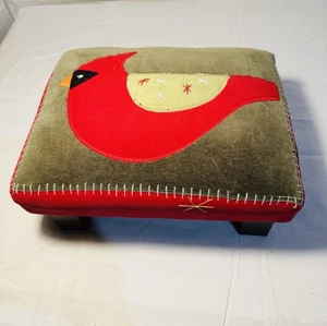 Red Cardinal Bird Upholstered Ottoman Footstool - Picture 1 of 11
