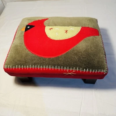 Red Cardinal Bird Upholstered Ottoman Footstool - Image 1 of 4