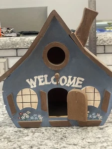 Birdhouse, Wooden, "Welcome", Cottage Shaped, Rustic - Picture 1 of 7