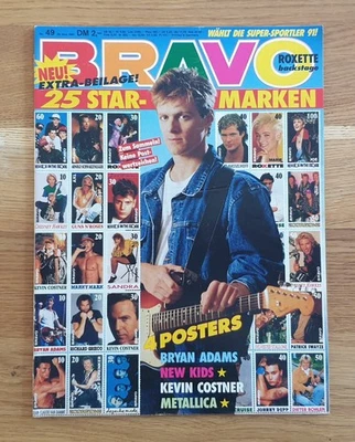 BRAVO BRYAN ADAMS RARE GERMAN VINTAGE MAGAZINE 1991 COMPLETE WITH STAMPS - Image 1 of 4