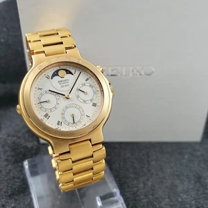 RARO OROLOGIO DA UOMO VINTAGE SEIKO SQ 100 7F38-6119 FASI LUNARI GIAPPONE TRIPLO CALENDARIO  - Foto 1 di 10