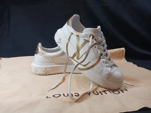 LOUIS VUITTON Timeout Line Zapatillas Monograma Cuero Blanco Dorado 36 EU Mujer LV - Imagen 1 de 24