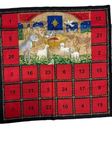 Nativity ADVENT CALENDAR Fabric Cotton Panel  Holiday Lambs In The Manger ￼ - Picture 1 of 11