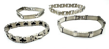 Lot of 4 Assorted Men's Heavy Stainless Steel Bracelets- Sizes Vary