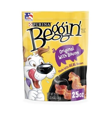 3 Packages Purina Beggin' Strips Dog Treats, Original With Bacon, 25 oz. Pouch - Image 1 of 3