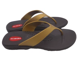 OKBASHI Gold and Brown Women's Teens Sandal Size M 7-8 Flip Flop Shoes MADE USA - Picture 1 of 7