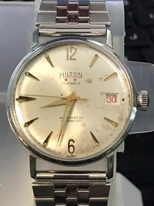 Hilton 17J Silver Dial 34mm Automatic Date Men's Watch Runs (Lot2501) - Picture 1 of 10