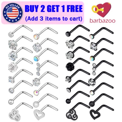 32件装鼻钉环套装手术钢L弯骨钉螺丝杆穿孔20G — 第 1/4 张图片