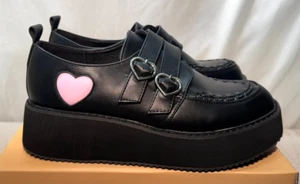 Zapatos sin cordones Koi Platform Mocasines Reino Unido 5/38 Heart Wave negros veganos de imitación de cuero - Imagen 1 de 15