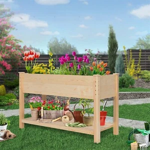 Raised Garden Bed Wood Planter Box With Storage Shelf For Vegetable Flower Herb - Picture 1 of 7