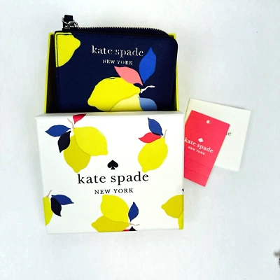 Cartera Kate Spade Lemon Zest Cameron grande doble pliegue azul marino 4,25 x 4" en caja Foto 1 de 4