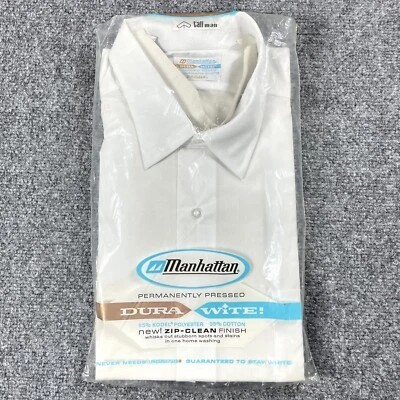 Camisa MANHATTAN VINTAGE AÑOS 60 70 Talla 17 XL Dura Wite Cremallera Manga Corta ¡NUEVA DE STOCK! Foto 1 de 4