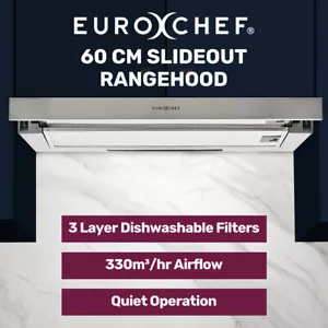 EUROCHEF 60cm Slideout Stainless Steel Rangehood Quiet Kitchen Stove Cooktop - Picture 1 of 8