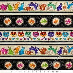 QT DAN MORRIS "A TAIL OF TWO KITTENS" 24722-E CATS STRIPE FABRIC PRICED @ 1/2 YD - Picture 1 of 1