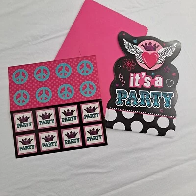 Rocker Princess Party Invitations With Envelopes Stickers Pink Black 8 count - Image 1 of 4