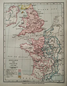Original 1899 Antique Map England and France July 1185 - Picture 1 of 3