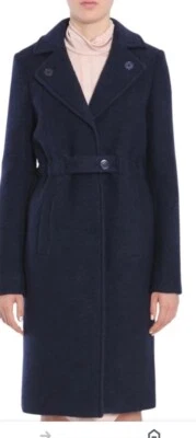 Trench coat feminino Carven azul longo de lã peito único tamanho 40 pequeno - Imagem 1 de 4