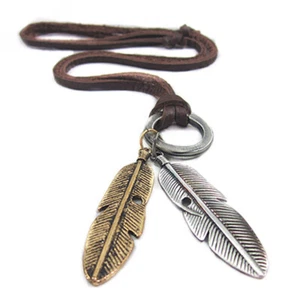 Men Womens Vintage Leaf Leaves Pendant Leather Choker Chain Necklace - Picture 1 of 5