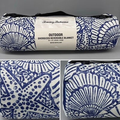 Tommy Bahama Azul Mar Conchas Estrella de Mar Picnic Playa Manta Estuche de Transporte Costero Foto 1 de 4