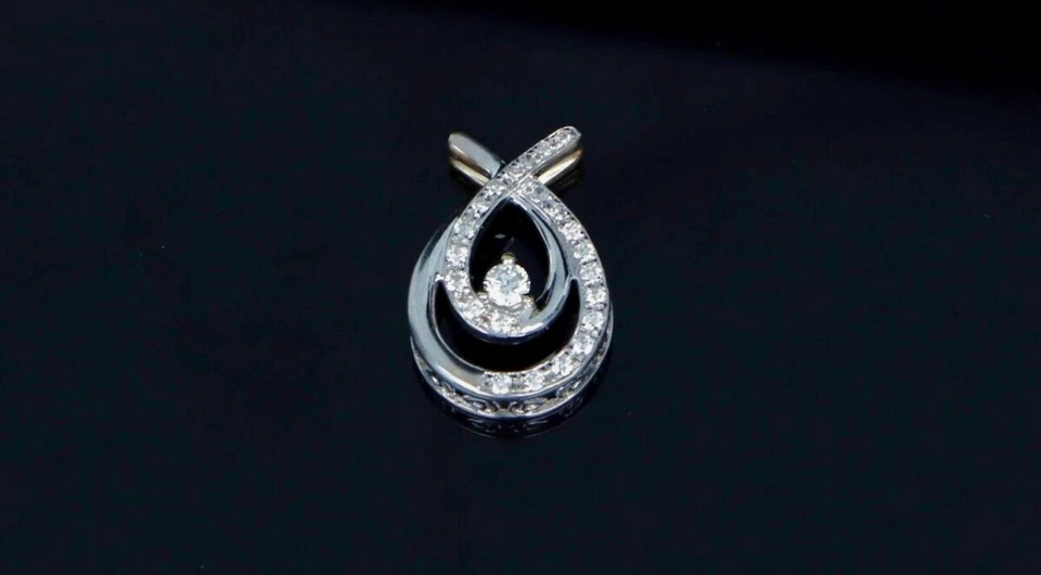 KSJ 10k White Gold 0.33ct Round Diamond Crossover Teardrop Pendant Necklace - Image 1 of 4