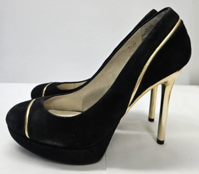 MICHAEL KORS Bomba Preta SUEDE Plataforma Acabamento Dourado Brilhante Salto Stiletto NOVO! - 7 - Imagem 1 de 4