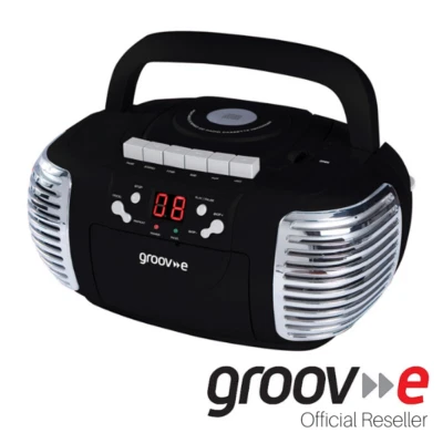 GROOV-E RETRO BOOMBOX PORTABLE CD CASSETTE & FM RADIO PLAYER - BLACK - GVPS813BK - Image 1 of 4