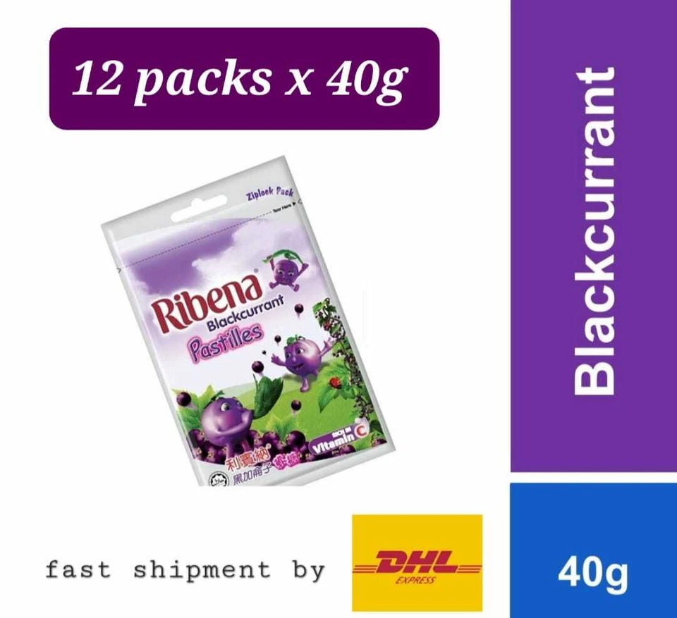 Ribena Blackcurrant Pastilles Confectionery Vitamin C Ziplock 8 Packets X 40g