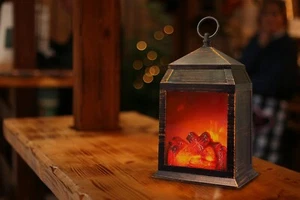 Temporizador de linterna de chimenea de otoño de 12", funciona con pilas, decoración de Navidad, decoración de otoño - Imagen 1 de 3