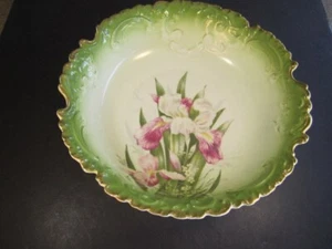 Antique Rosenthal RC Bavaria Pensee Iris Serving Bowl Hand Painted Ruffled Rim - Picture 1 of 5