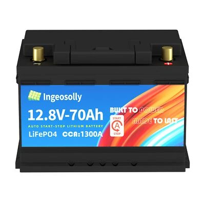 INGEOSOLLY 12V 70Ah LiFePO4 Car Start-Stop Lithium Battery CCA1300 BMS Auto Starter Battery