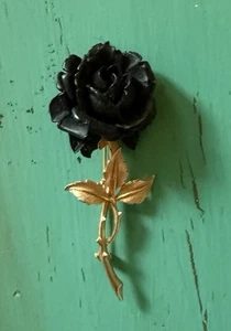 Broche de alta costura vintage firmado Accessocraft negro rosa dorado pasarela declaración - Imagen 1 de 4