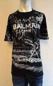 BALMAIN PARIS MEN BLACK PAINTED T SHIRT SIZE M FARFETCH ART 63A8869 - Picture 1 of 15