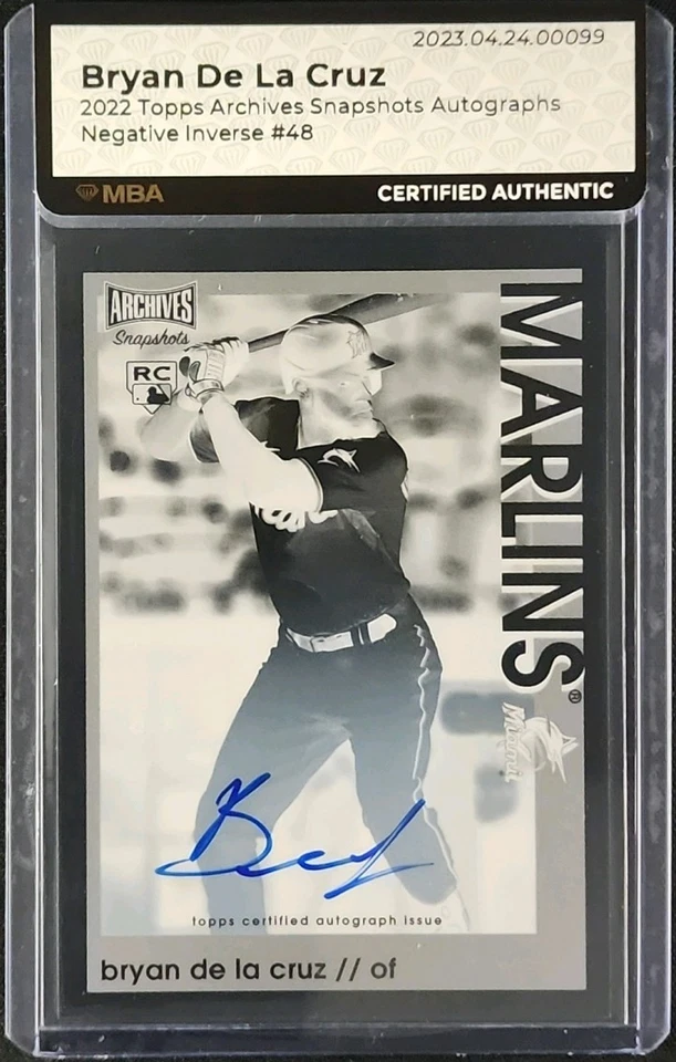 2022 Topps Archives Snapshots Negative Bryan De La Cruz RC AUTO /100 MBA AUTH - Image 1 of 2