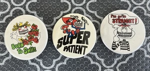 3 Vintage Pinback Button Braces Dentist Smile Tin Faces Orthodontist - Picture 1 of 2