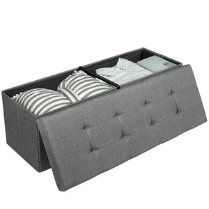 Fabric Foldable Storage Ottoman Bedroom Toy Chest Footrest Shoe Bench - Picture 1 of 10