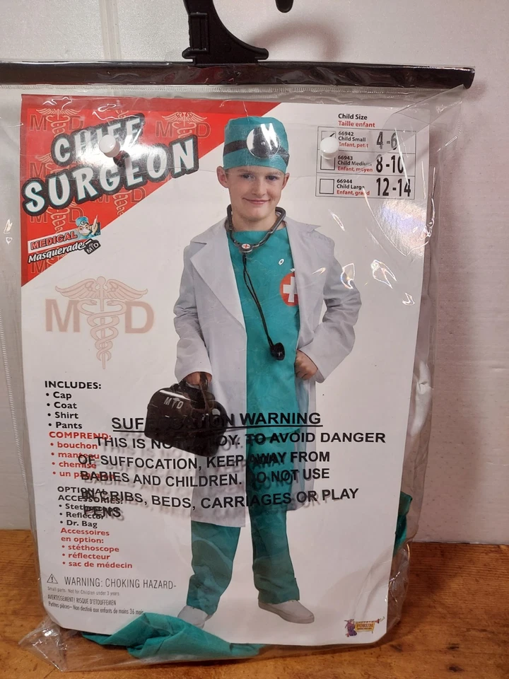 Chief Surgeon Halloween Costume Doctor Scrubs Lab Coat NEW Child's Size Med 8-10 - Image 1 of 4