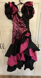 ALYCE DESIGNS SEQUIN HOT PINK RUFFLED PAGEANT PROM 80S VINTAGE DRESS SIZE 4 - Picture 1 of 11