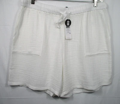-Nuevo con etiquetas Pantalones Cortos Eileen Fisher Blancos Con Cordón Algodón Orgánico Gasa Alta Talla L Foto 1 de 3
