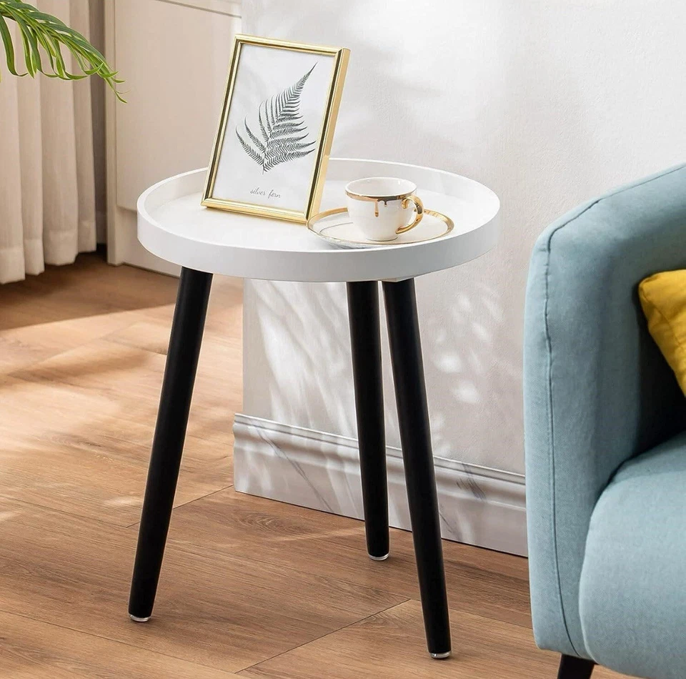 Apicizon Round Side Table White With Gold Wood Legs 16.5” LX 16.5”Wx20”H - Image 1 of 3