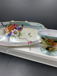 Noritake Lusterware Relish Dish Bird of Paradise and Lusterware Cup/Dish - Picture 1 of 14