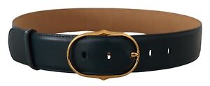 DOLCE & GABBANA Belt Blue Leather Gold Metal Oval Buckle s.75cm / 30in RRP $400