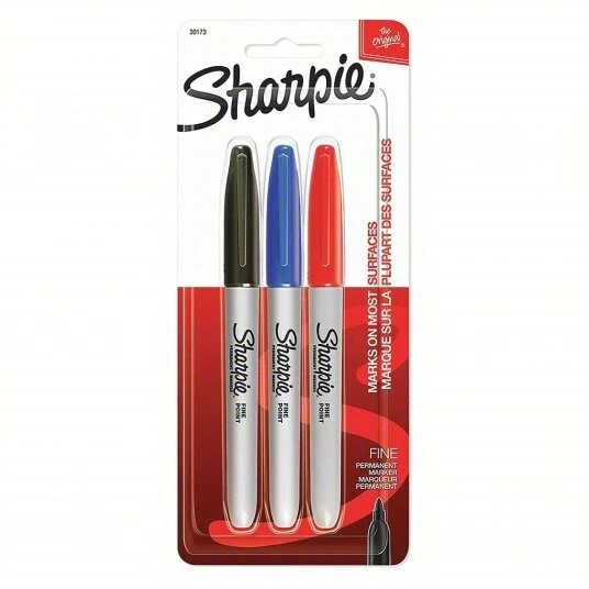 Sharpie 30173 Black Blue Red Permanent Marker Set Fine Tip 3 Pk