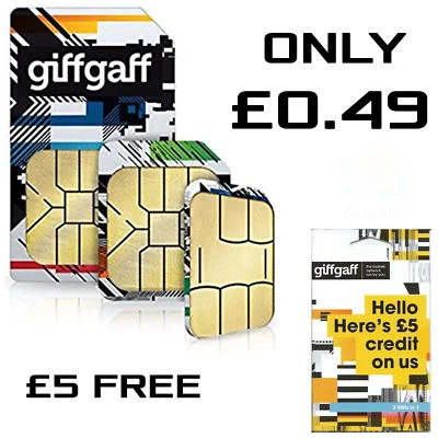 Giffgaff Giff Gaff Nano/Micro/Standard 3 in 1 SIM GRATIS £5, 4G SCHEDA UK per iPhone - Immagine 1 di 3