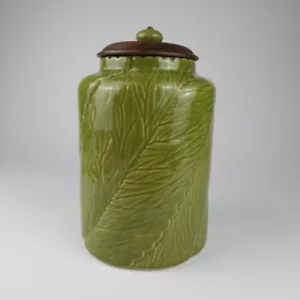Pier 1 Imports Barattolo Foglie Lattuga Barattolo Barattolo 3D Texturizzato Goffrato Coperchio Ceramica - Foto 1 di 11