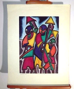  Pintura colorida artista africano Ife ’94 titulada “GUERREROS” - Imagen 1 de 5